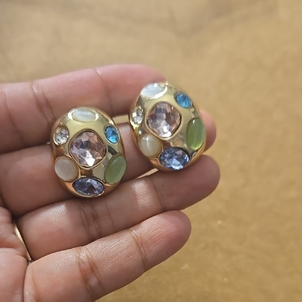 Elegant Gold Multicolor Gemstone Earrings